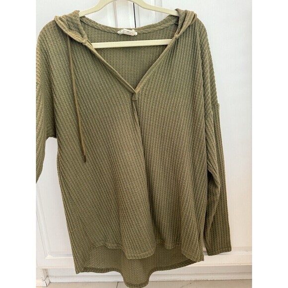 Loveriche Hoodie Sweatshirt V Neck army green women's size M boho preppy comfy - Picture 3 of 11